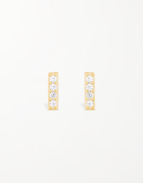 Elegant Sterling Silver Bar Stud Earrings with Cubic Zirconia